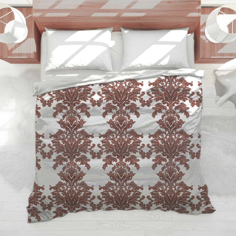 Brown Damask Pattern Comforter, Twin Extra Long