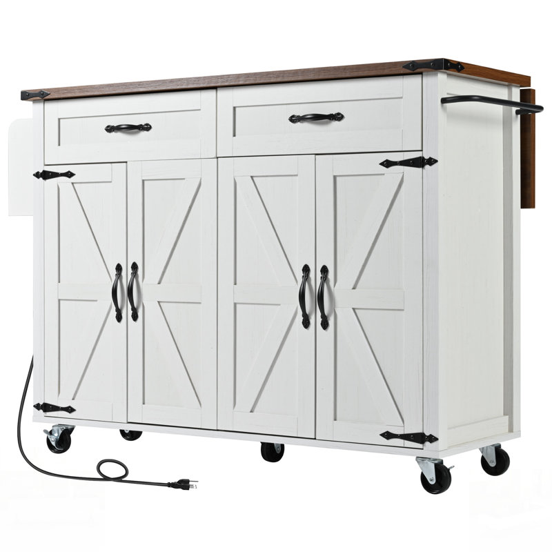Îlot de cuisine de ferme polyvalent avec prise de courant, rangement et abattant pour une fonctionnalité et un style améliorés