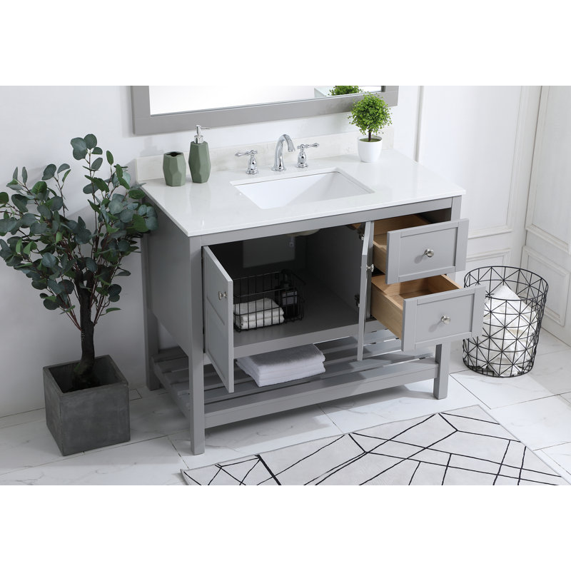 Krish 42'' Single Bathroom Vanity with Engineered Marble Top, Gray