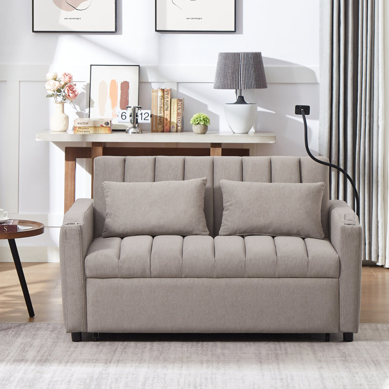 Agon Upholstered 55.9'' Sleeper Sofa, Light Gray Polyester Incorrect
