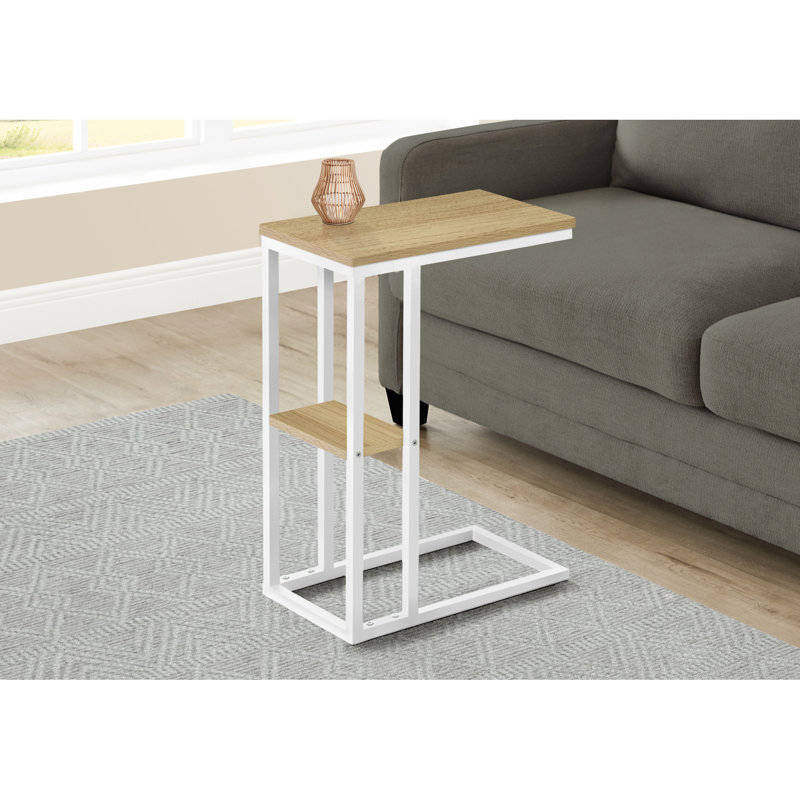 Table d'appoint contemporaine - Stratifié naturel, métal blanc, pour salon et chambre, assemblage requis
