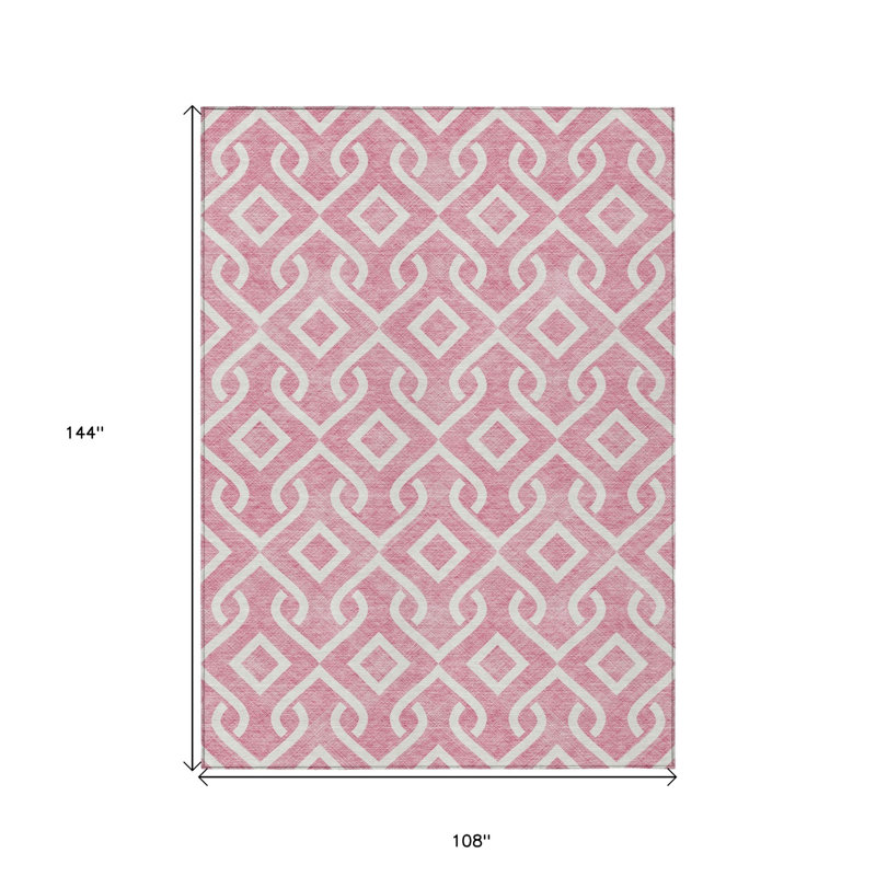 Tapis d'intérieur / extérieur géométrique lavable 9 pi x 12 pi rosé et ivoire