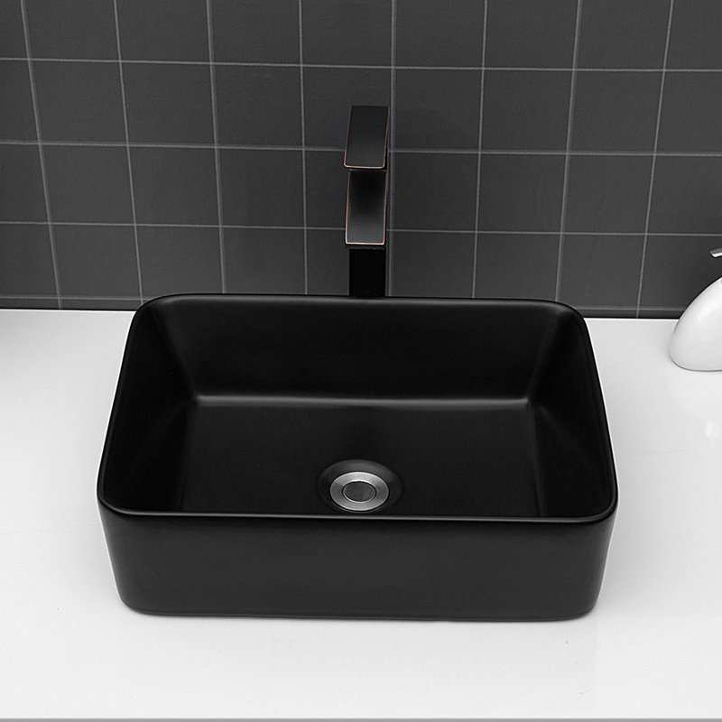 Lavabo de salle de bain vasque rectangulaire en céramique noire 19 po x 15 po