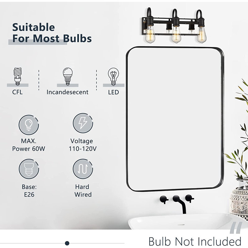 Éclairage pour meuble-lavabo 3 lumières 3 lumières, Noir / chrome