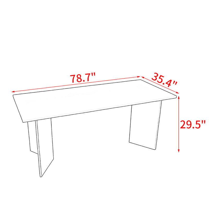 Table de salle à manger moderne simple en bois massif et acrylique, H 29,5 po x L 78,7 po x l 35,4 po