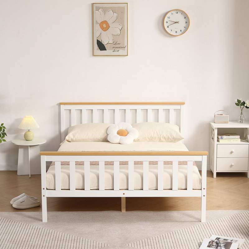 Shane Solid Wood Bed, White/Caramel, Double (4'6)