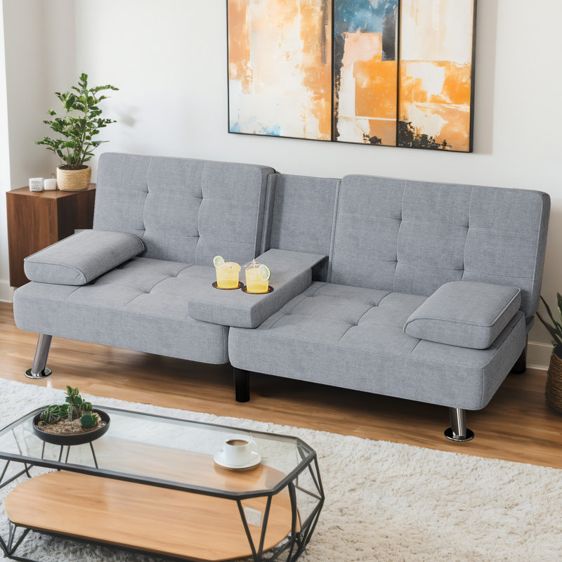 Cashten Single 65'' Upholstered Convertible Sofa, Light Gray Linen Blend