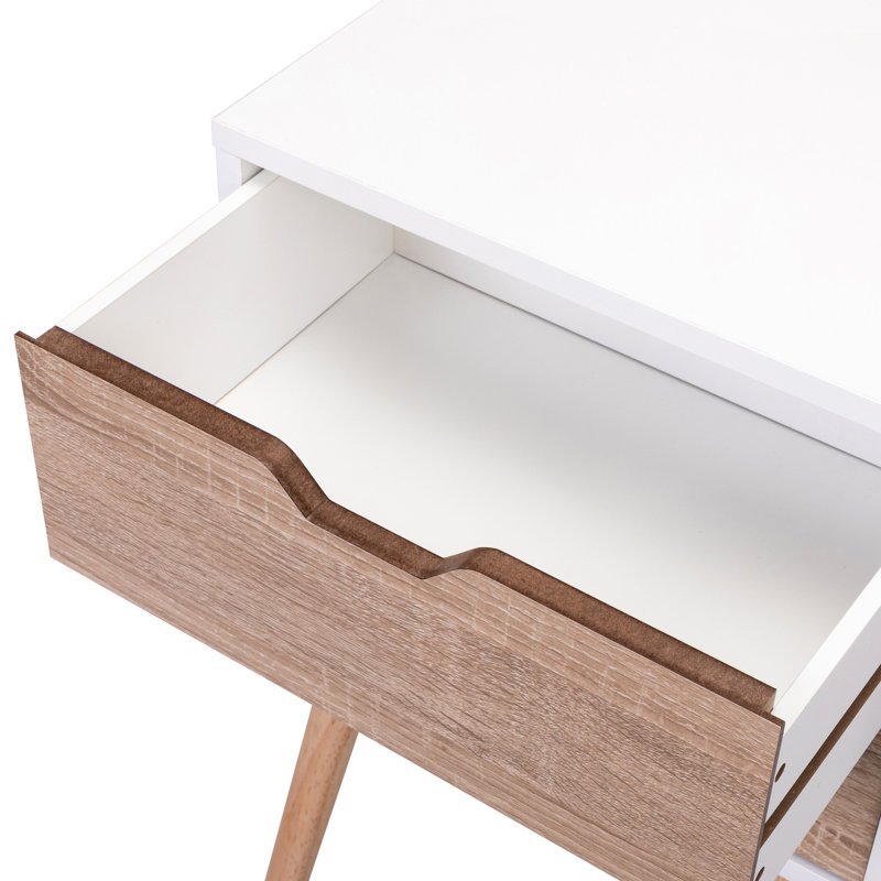 2 tables de chevet en noyer blanc, pieds en bois massif, table de salon en noyer moderne, 2 tiroirs, pieds pour, Blanc