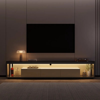 Modern Low Profile TV Console With Glass Tabletop
