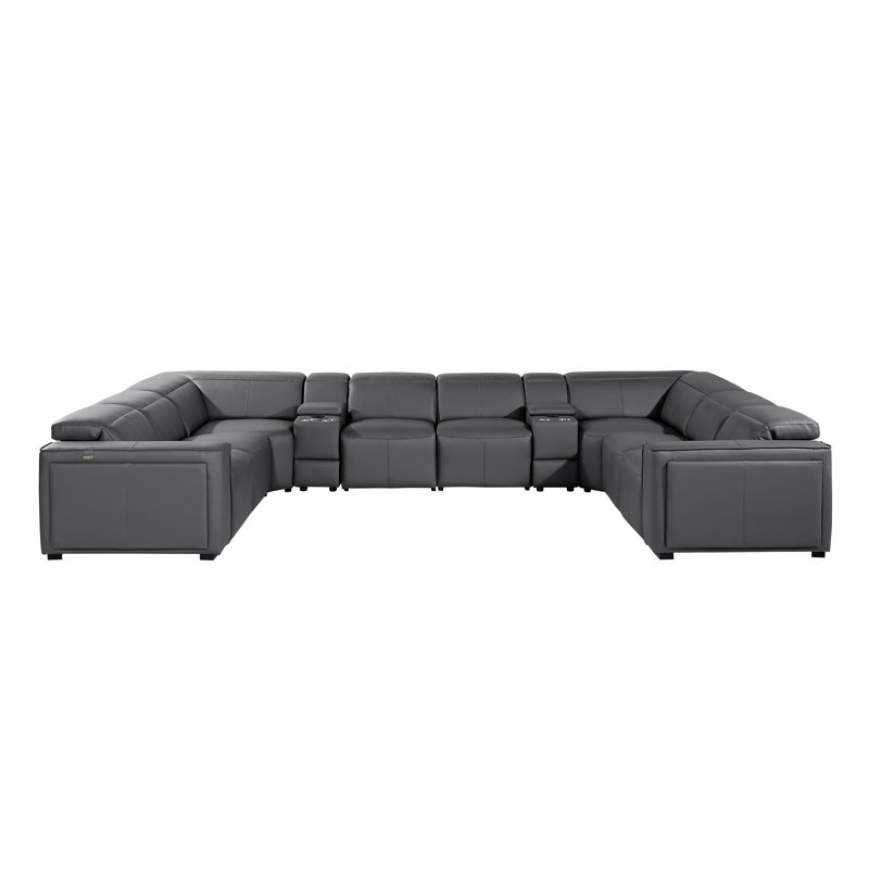 Top Grain Italian Leather 10-Piece U-Shaped Modular Power Reclining Sectional With 4 Power Recliners & Power Headrests