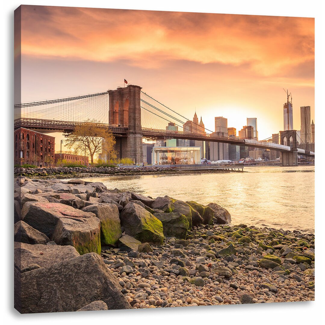 Leinwandbild Brooklyn Bridge bei Sonnenuntergang