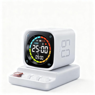 Pomodoro Timer Cube, Desk Productivity Timer With Preset Intervals, Custom Countdown, Stopwatch And Clock (White)