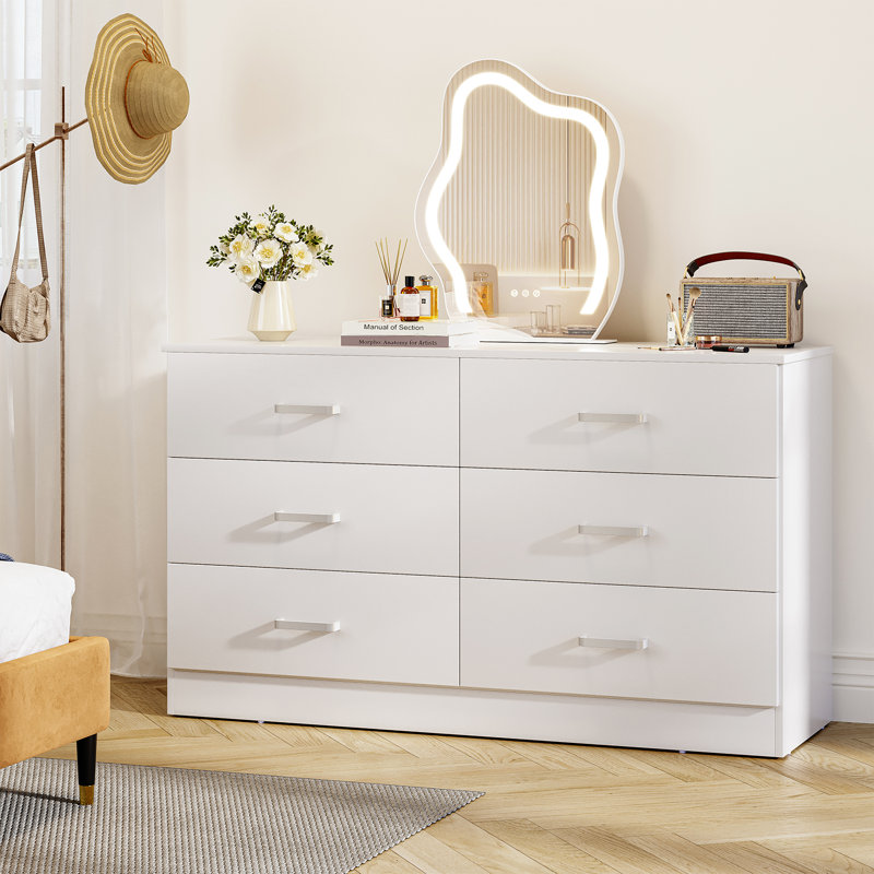 Kanagy 6 Drawer Double Dresser, Wood Storage Cabinet with Easy Pull Out Handles for Living Room,Chest of Drawers for Bedroom