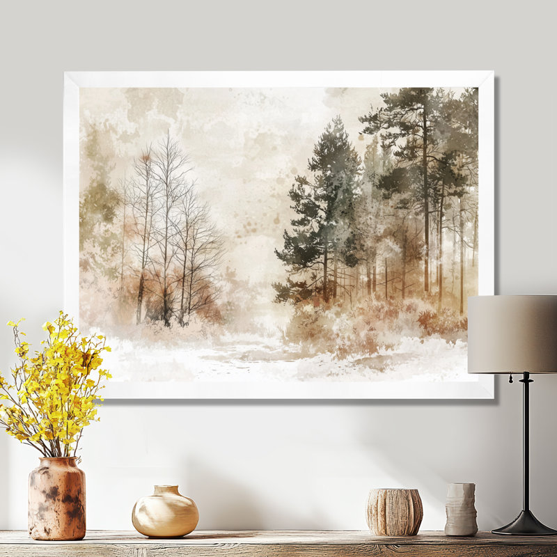 «Winter Woodland Forest Landscape I - Forest», reproduction d'art murale, H 30 po x l 40 po, Reproduction encadrée, Blanc