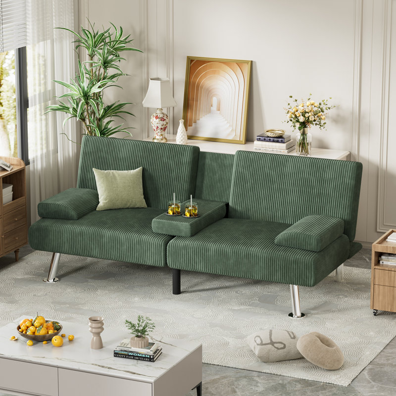 Preas Full / Double 65'' Upholstered Convertible Sofa, Green
