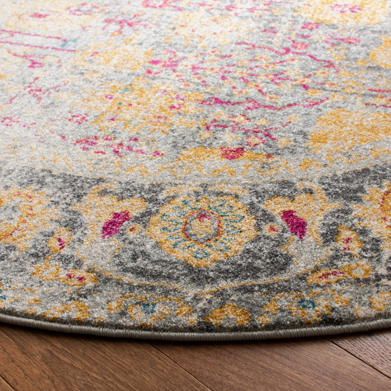 Tapis jaune / beige Edna, Rond 6 pi 7 po