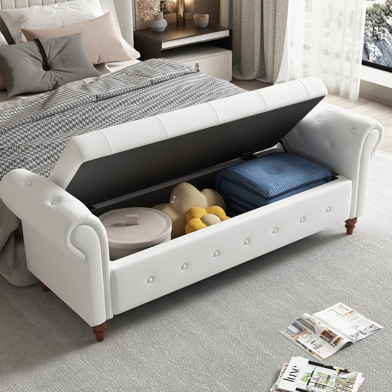 Banc de lit 63 po capitonné, Blanc, crème