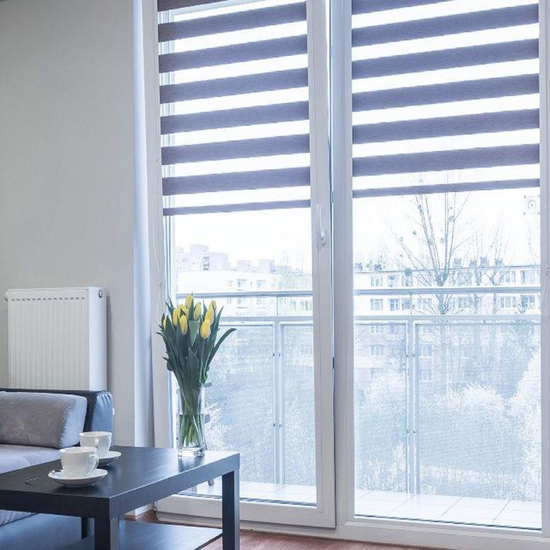 Blackout Day & Night Zebra Roller Blinds – Dual Layer Privacy Window Shades for Living Room, Bedroom & Office, Grey