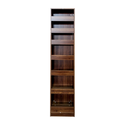 7-Tier Multifunctional Single-Sided Open Storage Shelf with Pull-Out Design, Freestanding Multi-Tier Organizer for Kitchen, Living Room & Narrow Spaces, Walnut