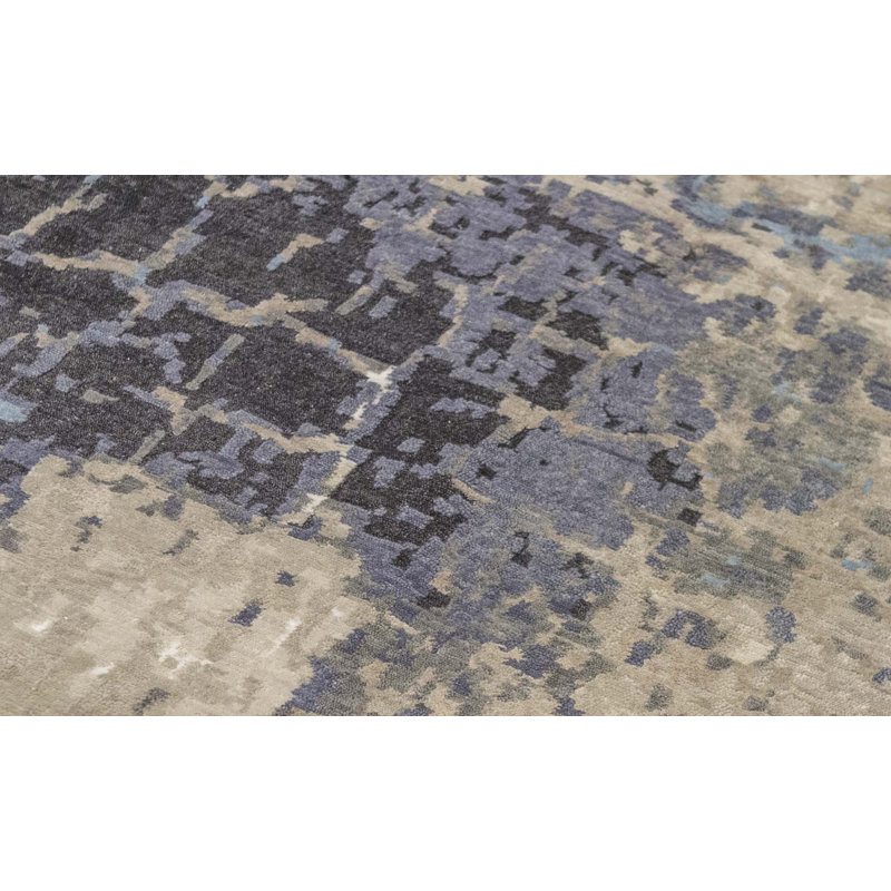 Tapis beige / noir / gris de haute qualité noué à la main