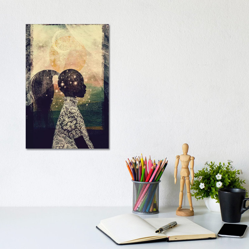 The Sun, Stars And Moon by Erin K. Robinson - Wrapped Canvas Print, 20.32 cm H x 30.48 cm W