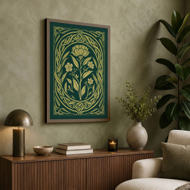 Art Nouveau Bloom Botanical - Wrapped Canvas, 36x24 - 91.4 x 61.0 cm, Terracotta Border