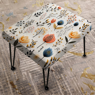 White Scandinavian Floral Tranquility - Floral Rectangle Ottoman