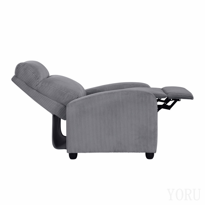 Fauteuil inclinable moderne à dossier poussoir gris foncé en velours côtelé moelleux et confortable pour salon en bois massif 1pc