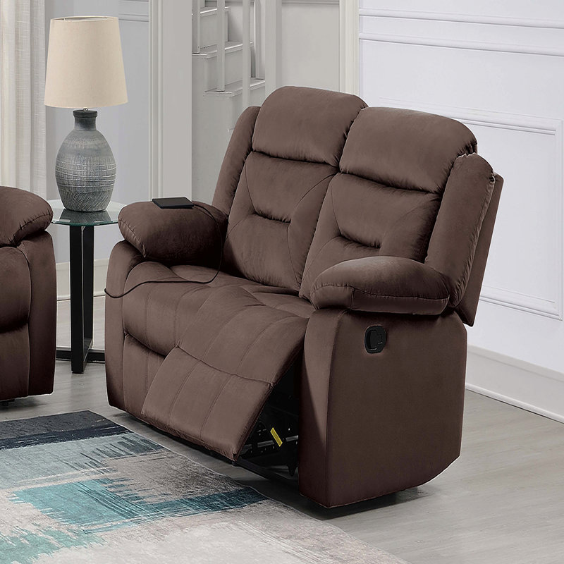 Causeuse manuelle 1pc avec accoudoirs rembourrés et rembourrés à l'horizontale Usb port chocolat finition principale mobilier de salon