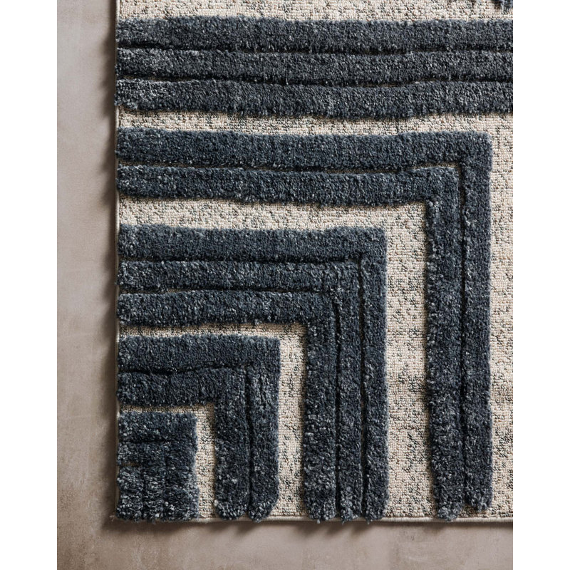 Tapis bleu / beige tissé à la machine Divers, Rectangle 6 pi 7 po x 9 pi 2 po