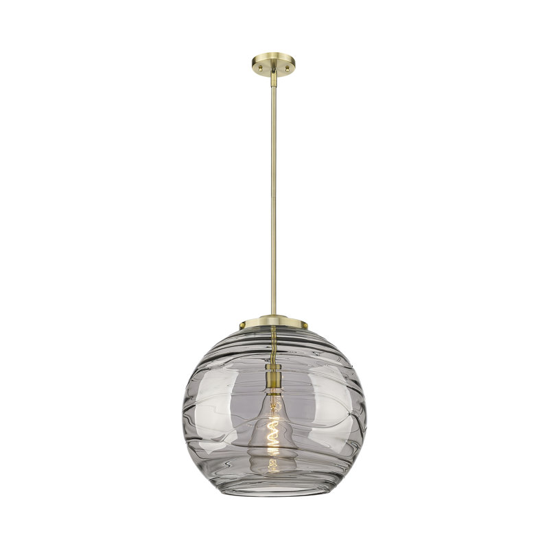 Luminaire suspendu simple à 1 lumière 1 lumière, Laiton antique, H 17,13 po x l 15,75 po x P 15,75 po, Gris fumée clair
