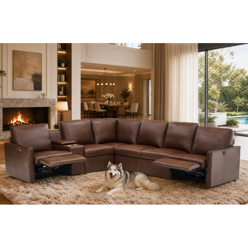 The Seaside Reclining Sectional Sofa, Espresso Genuine Leather
