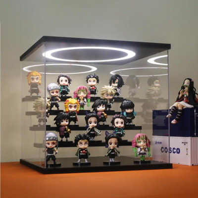 Acrylic Display Case With Adjustable LED Light, 5 Tier Clear Display Box Dustproof Showcase,Black