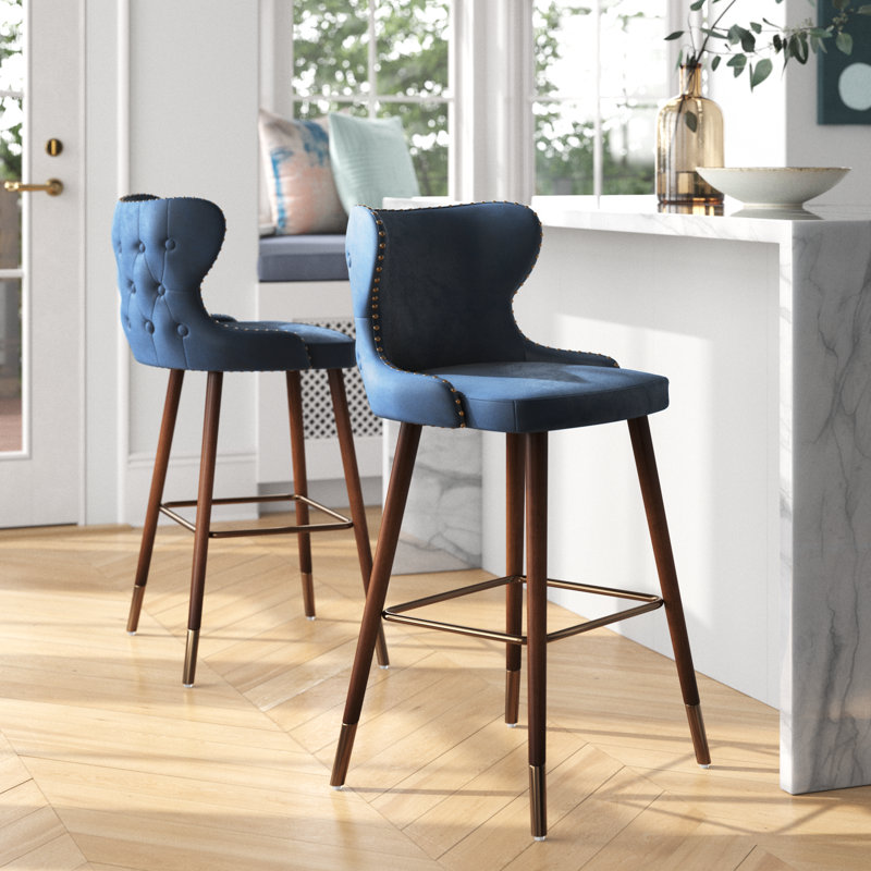 Caralie Upholstered Counter Stool, Bar Stool (29.5” Seat Height), Blue