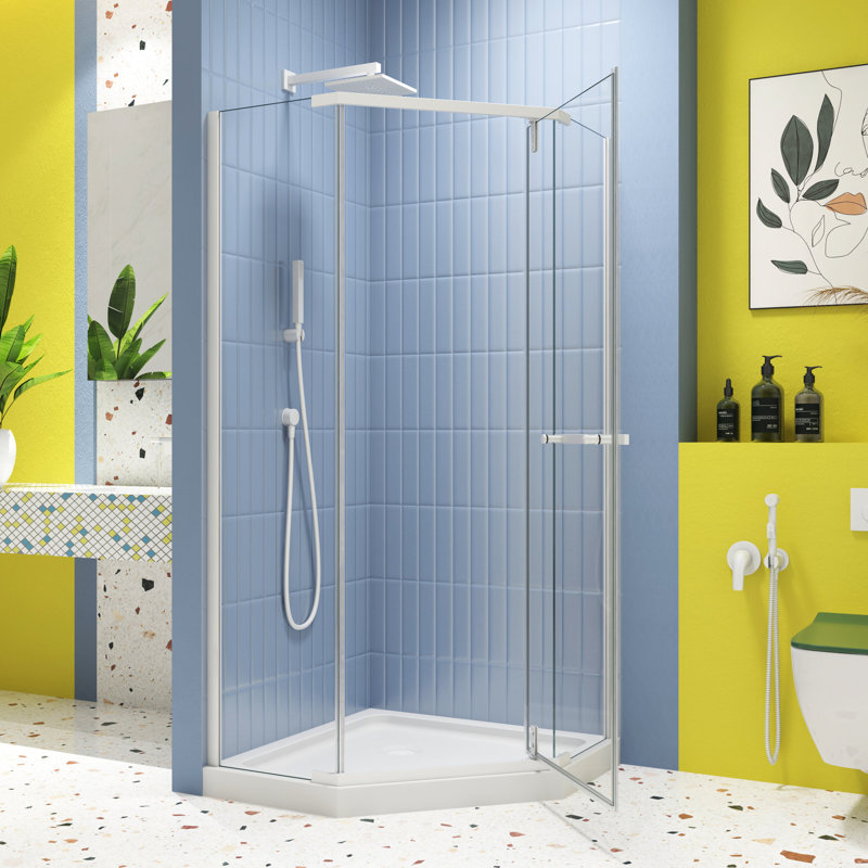 Porte de douche pivotante en blanc mat - verre trempé transparent de 1/4 po de 34,75 po x 72 po