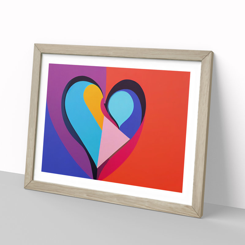 Abstract Art Love Heart Vol.4 - Single Picture Frame Painting, 34cm H x 46cm W x 2cm D, Oak