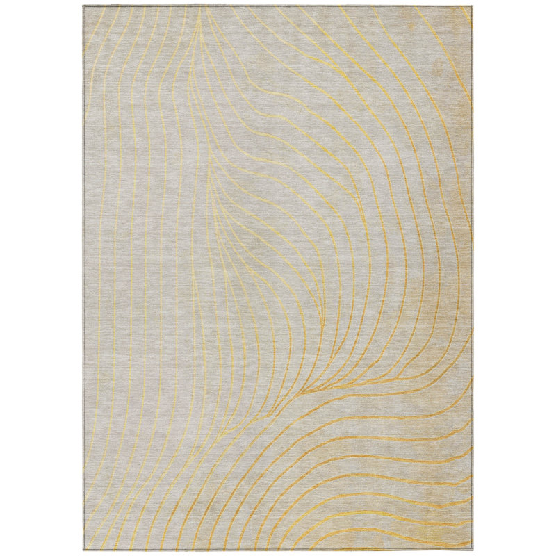 Tapis intérieur lavable abstrait doré et argent 10 pi x 14 pi