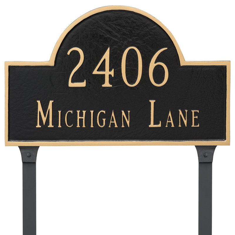 Plaque d'adresse sur 2 lignes pour pelouse, Noir / or