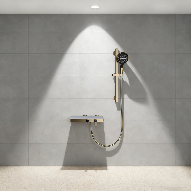 Ensemble de robinet de baignoire à 2 fonctions avec douchette ronde, Or brossé