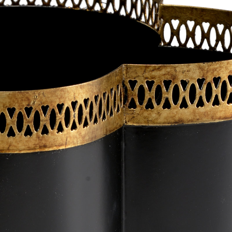 Tracery Handmade Metal Planter, 6.5" H x 11" W x 11" D, Black