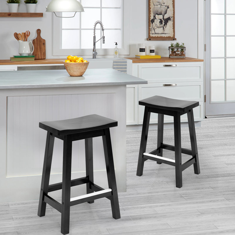 Jovanii Counter Stool with Solid Wood Frame, Black, Counter Stool (24” Seat Height)