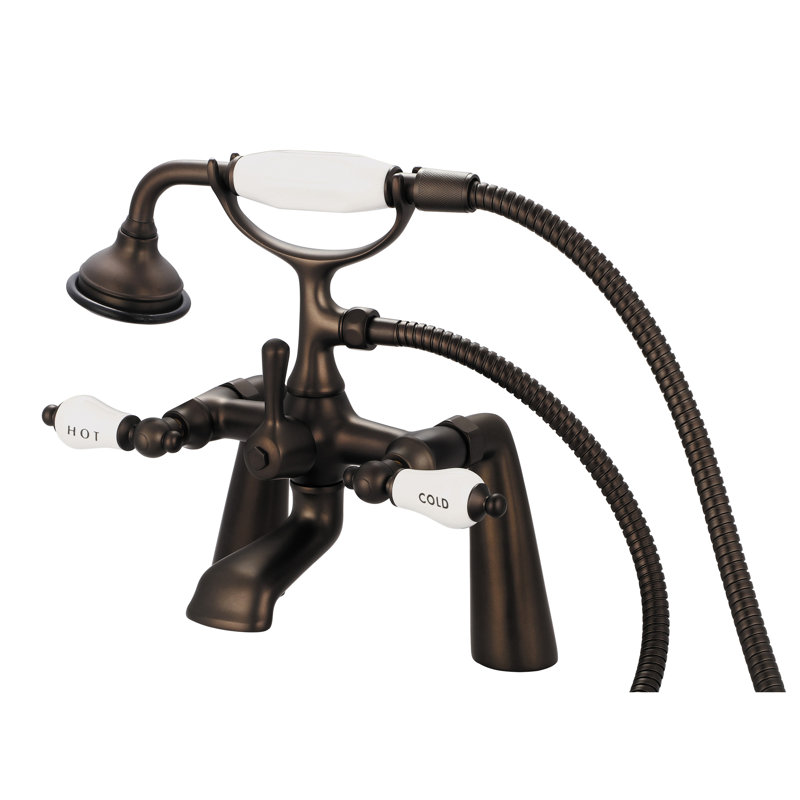 Stonington 3 Handle Deck Clawfoot Tub Faucet, Hot and Cold Labeled Porcelain Lever Handles, Oil Rubbed Bronze