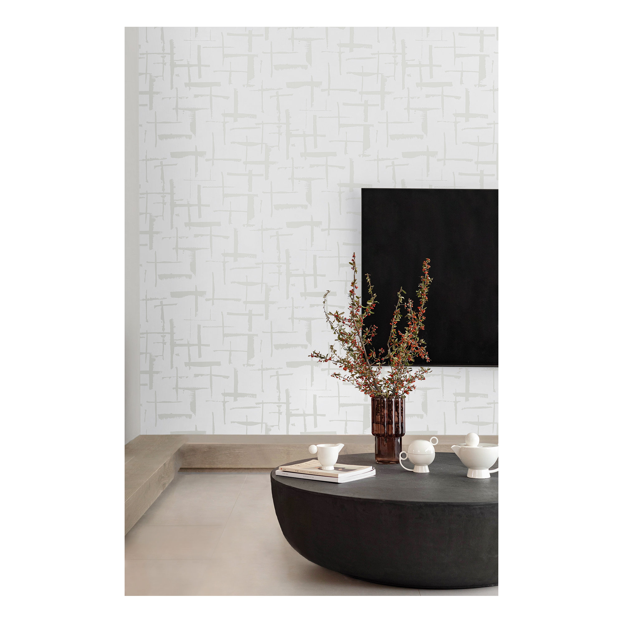 Niseko Modern Abstract Wallpaper, Metallic Silver Lining