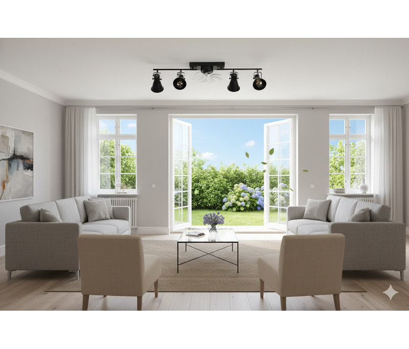Ventilateur de plafond 42 pouces moderne et minimaliste avec rail d'éclairage 4 lumières