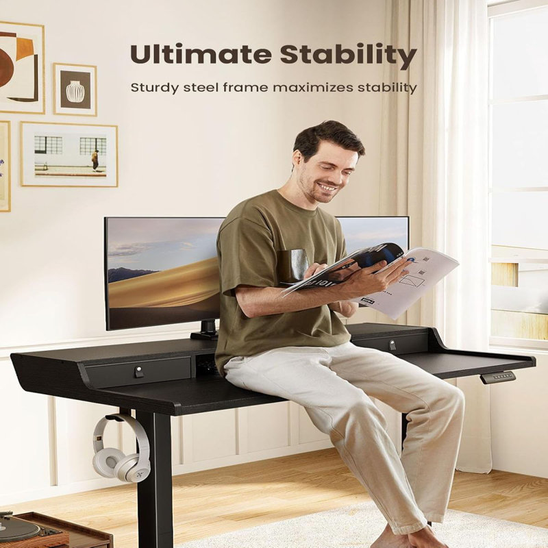 Ergonomic Electric Standing Desk With Drawers: Adjustable Height For Living Room/Bedroom/Office/Study Room, Black
