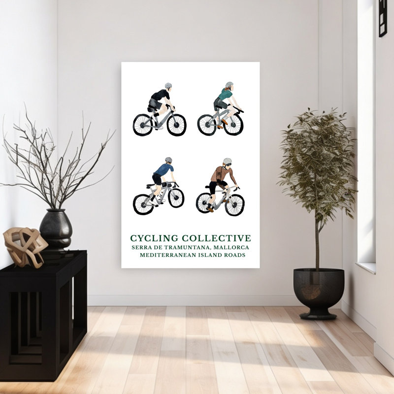 Art mural contemporain aquarelle à vélo, 48" H x 32" W