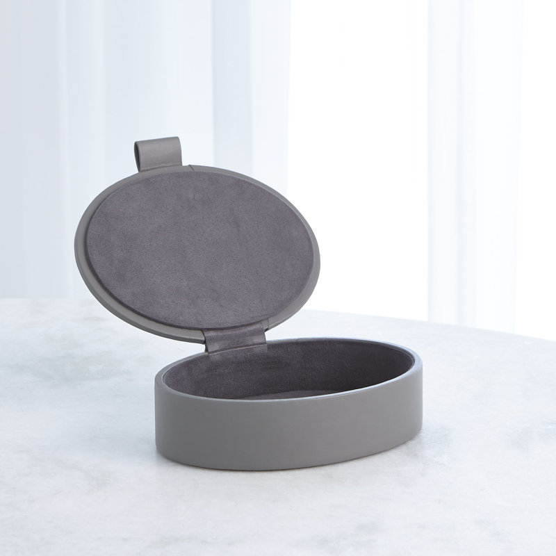 Signature Oval Leather Box, Marble Gray, 2.25" H x 8.25" W x 6.25" D