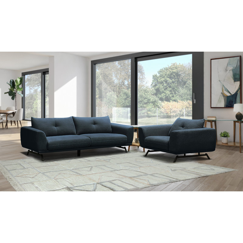 Ensemble de canapé et chaise en tissu 2 pièces Aniye, Polyester marine