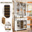 185cm White Kitchen Pantry Cabinet with Glass Doors, 5 Drawers, 16-Bottle Wine Rack & Adjustable Shelves for Home Storage