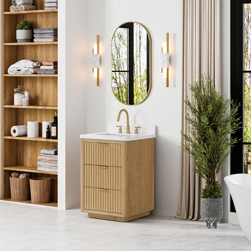 Ensemble de meuble-lavabo simple 24 po Adela, Blanc / Blanc, Doré, Brun